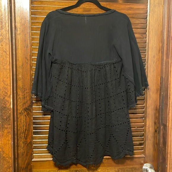 Free People Summer Lovin’ Black Linen Blend Tunic Blouse Top - Picture 6 of 8